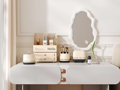 Elegant Vanity Table With Perfume Bottles Cosmetics Storage Boxes And Mirror 3d model