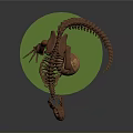 T Rex Dinosaur Skeleton Model Display on Green Base With Golden Sphere 3d model