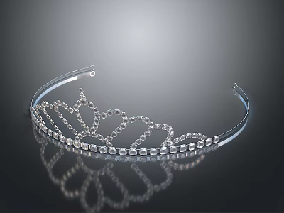 Silver Crown Headband With Shiny Embedded Diamonds And Dark Background Reflection 3d model