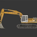Yellow Tracked Excavator Machinery With Cab And Bucket On Reflective Surface