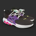 Black Running Shoes with Purple Accents White Laces and Colorful Sole Design