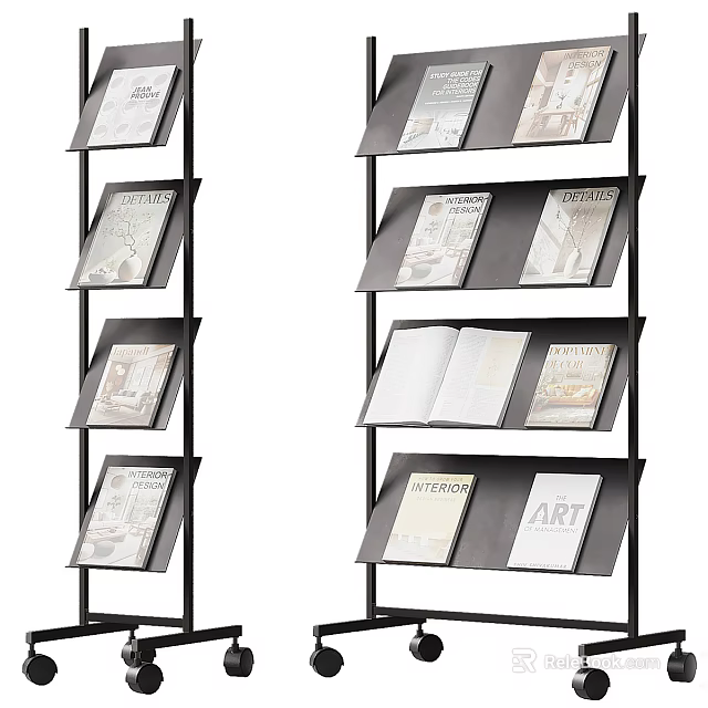 Modern Open Bookshelf Design With Multiple Layers And Art Books Magazines 3d model 