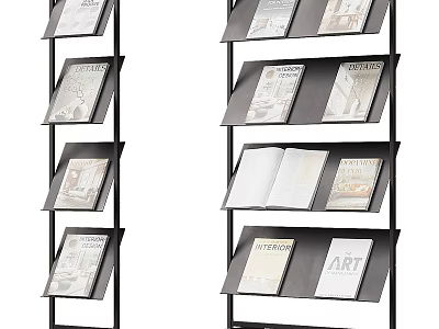 Modern Open Bookshelf Design With Multiple Layers And Art Books Magazines 3d model