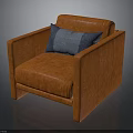 Stylish Orange Fabric Armchair With Blue Gray Cushion And Modern Design