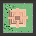 Miniature Step Pyramid Building With Top Small Structure And Green Trees On Pink Base