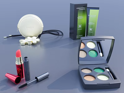 Perfume and Cosmetics Collection With Lipstick Eyeshadow Palette Powder Compact and Mascara 3d model