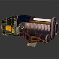 Futuristic Mechanical Weapon With Blue Yellow Accents And Spring Mechanism