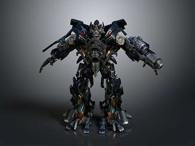 Detailed Mechanical Robot Figure With Metallic Armor And Weapon Attachments 3d model