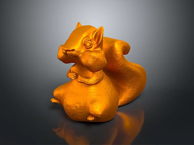 Golden Squirrel Sculpture 3D Modeled Figurine With Shiny Surface And Detailed Features 3d model