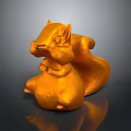 Golden Squirrel Sculpture 3D Modeled Figurine With Shiny Surface And Detailed Features