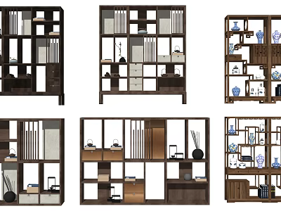 Different Chinese Display Shelf Designs With Books Vases And Decorative Ornaments For Home Decor 3d model