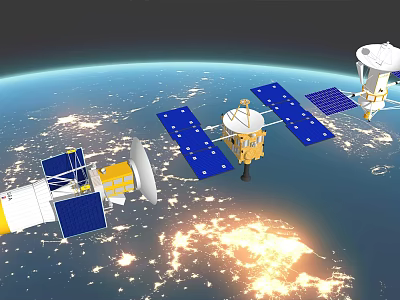 Communication Satellites High Above Earth With Solar Panels And Antennas 3d model