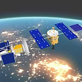 Communication Satellites High Above Earth With Solar Panels And Antennas