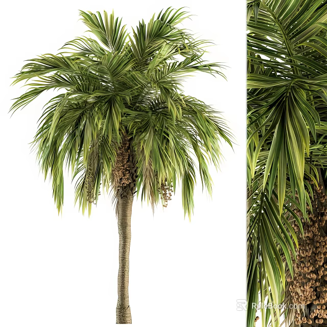 Tall Tropical Palm Tree With Lush Green Fronds And Brown Fruit Clusters 3d model 