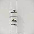 Modern Black Wooden Etagere With Layered Shelves Decorative Birds Books And Vase
