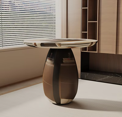 Modern Bedside Table With Round Top And Metallic Base In Bedroom Setting 3d model