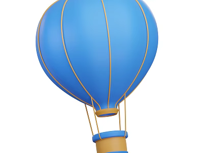 Blue Hot Air Balloon With Yellow Stripes And Hanging Basket Structure 3d model