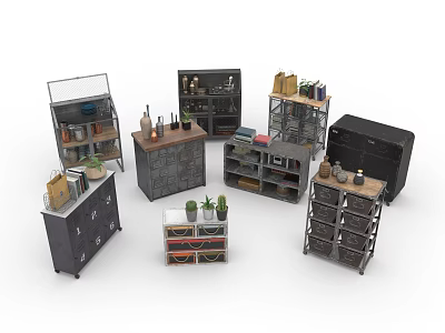 Versatile Storage Shelving Units With Metal Frames And Wooden Shelves For Home Organization 3d model