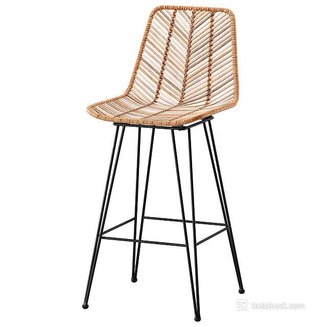 Modern Woven Bar Stool With Black Metal Frame And Woven Backrest 3d model 