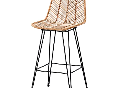 Modern Woven Bar Stool With Black Metal Frame And Woven Backrest 3d model