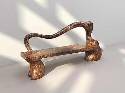 Unique Wooden Public Chair With Curved Armrests And Stump Like Legs Design 3d model