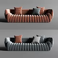 Modern Ribbed Velvet Sectional Sofa With Brown And Gray Decorative Pillows