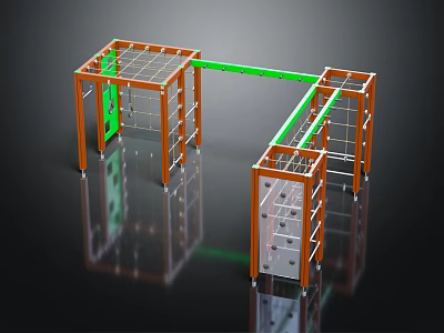 Outdoor Playground Equipment With Orange Frame Green Beam And Transparent Panels 3d model