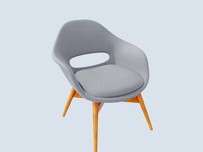 Gray Fabric Upholstered Leisure Chair With Orange Wooden Legs And Cutout Backrest Design 3d model