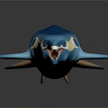 Blue And Beige Fish With Open Mouth Sharp Teeth Round Spots On Long Body