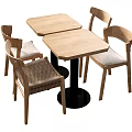 Modern Wooden Table and Chair Set with Square Tables Curved Backrests and Woven Seats