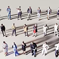 Diverse Group of People in Various Poses Standing on White Background