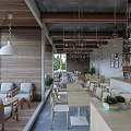 Cozy Café With Wooden Walls Open Space Hanging Lights Outdoor Terrace And Green Plants