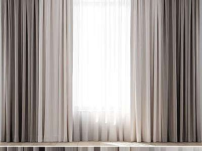 Modern Double Layer Curtains With Sheer Panels For Natural Light Window 3d model
