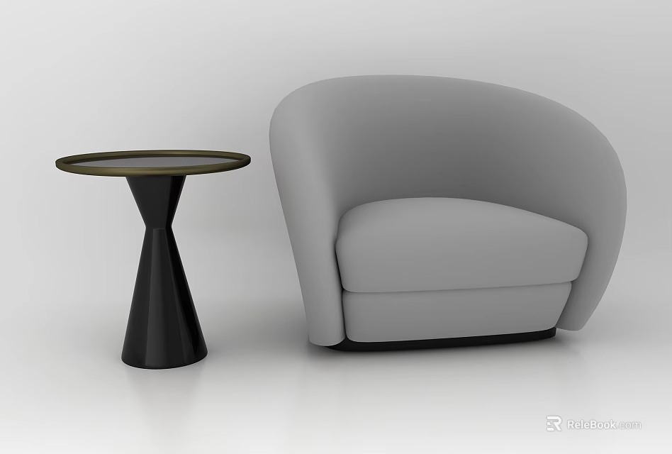 Gray Single Sofa With Black Round Side Table In Modern Design 3d model