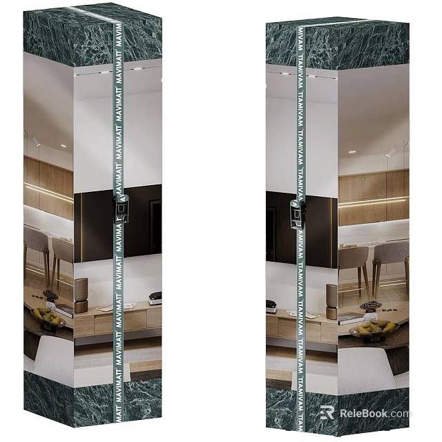 Mirror Reflects Modern Kitchen Interior With Cabinets 3d model