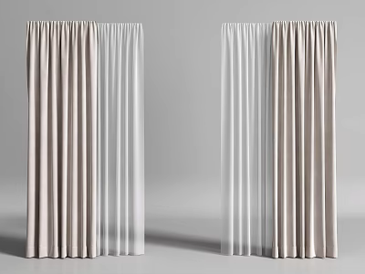 Modern Beige And White Curtains With Soft Flowing Fabric For Home Decor 3d model