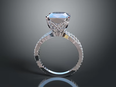 Sparkling Solitaire Diamond Engagement Ring With Platinum Band And Accent Stones 3d model