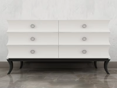 Elegant White TV Stand With Drawers Metal Knobs And Black Legs 3d model