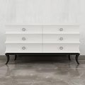Elegant White TV Stand With Drawers Metal Knobs And Black Legs 3d model