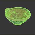 Ancient Handcrafted Clay Bowl Sculpture With Carved Lines Cracks And Handle