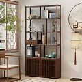 Chinese-style Wooden Display Shelf with Vases Books Decorative Items and Traditional Room Elements