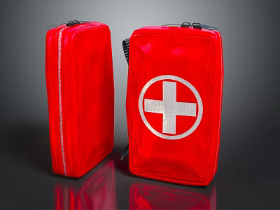 Two Red First Aid Kits With White Cross Symbol And Portable Design 3d model