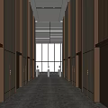 Modern Elevator Hallway With Wooden Panels Spacious Design And Natural Light 3d model