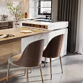 Modern Kitchen Interior Dining Table Set With Velvet Chairs And Marble Countertop 3d model