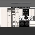 Home Balcony Laundry Space With Washing Machines Storage Cabinets Marble Backsplash And Gray Flooring
