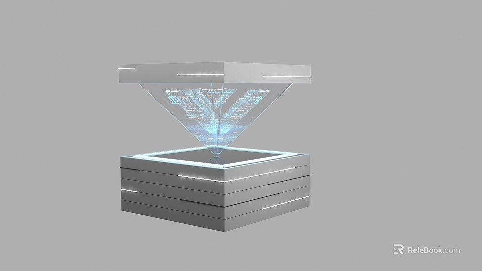 Projection Monitoring Equipment With Blue Grid Projection Display On Lower Square Platform 3d model 