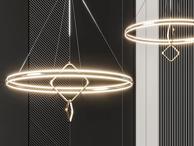 Modern Contemporary Chandeliers with Circular LED Light Rings and Geometric Metal Pendants 3d model