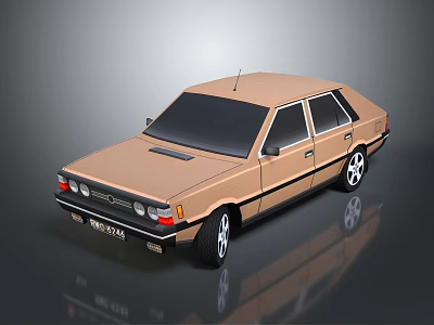 Vintage Brown Four Door Car With Black Windows And Silver Wheels 3d model