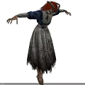 Two Angles Horror Character Red Hair Blue Top Tattered White Dress Bloodstains Cross Symbol