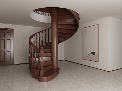 Simple European Solid Wood Rotating Stair European Style Column Handrail model